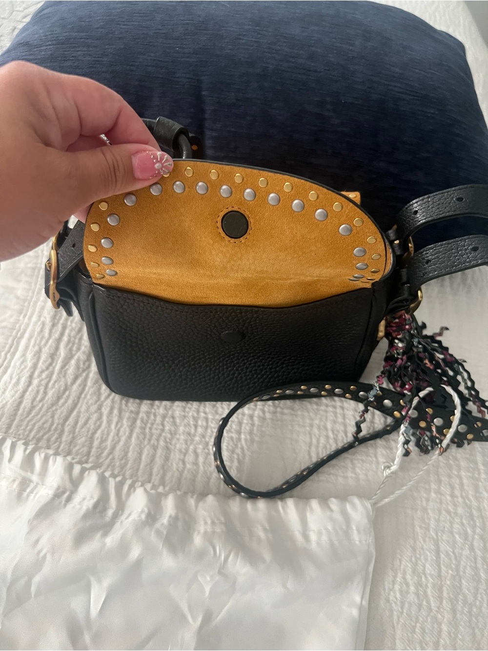 Coach Black Pebbled Leather Studded Crossbody with Tassel Charm - Picture 3 of 4